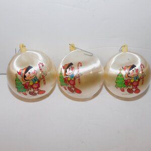 Set 3 Vintage Walt Disney Pinocchio Christmas Ornament Balls 2.5"
